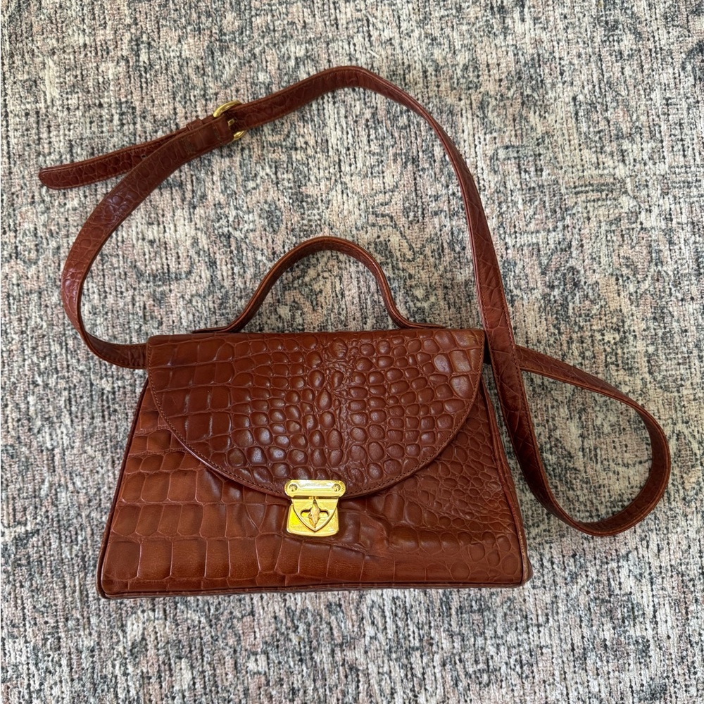Vintage Talbots Brown Crocodile Pattern Handbag - image 1